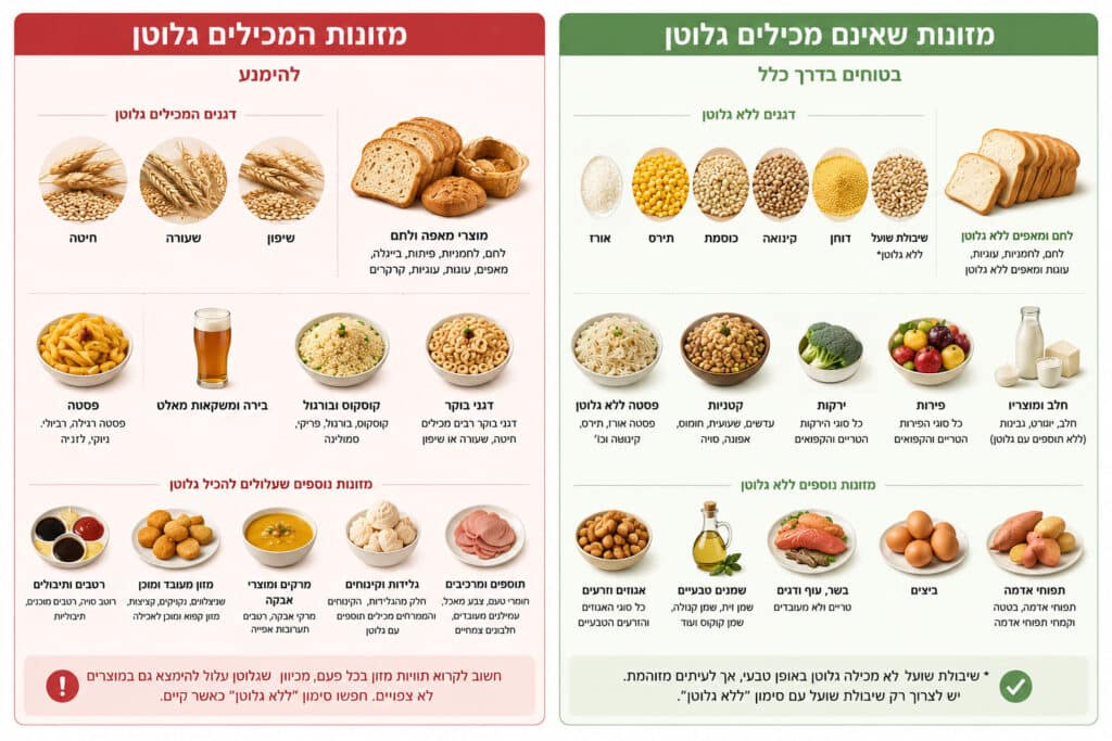 טבלת מאכלים מותרים ואסורים לחולי צליאק